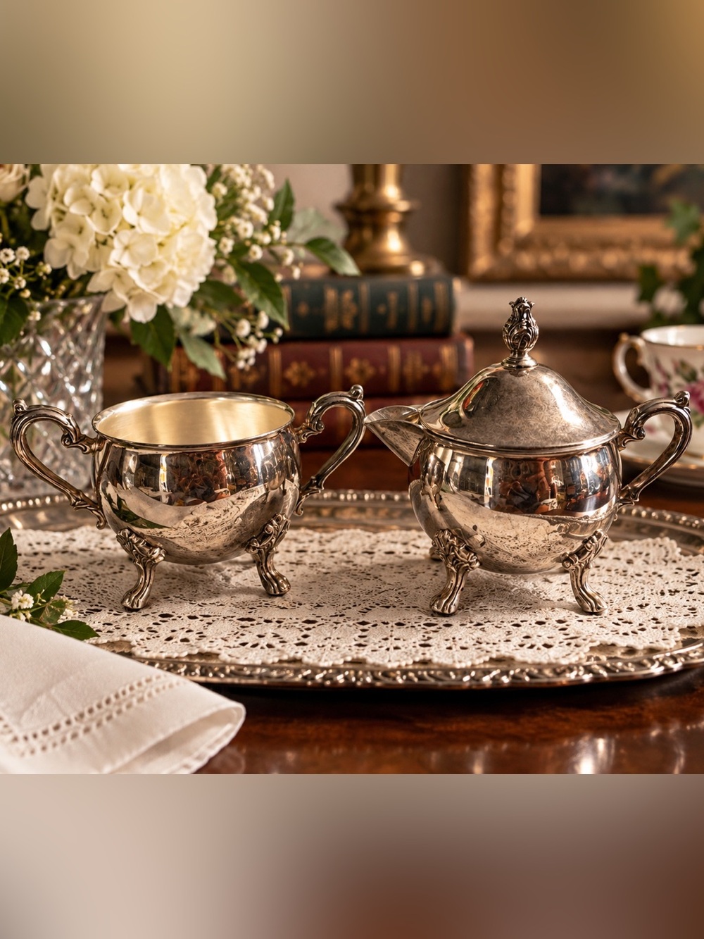 Vintage Sheridan Taunton Silversmiths Silverplate Creamer & Sugar Bowl Set+ gift